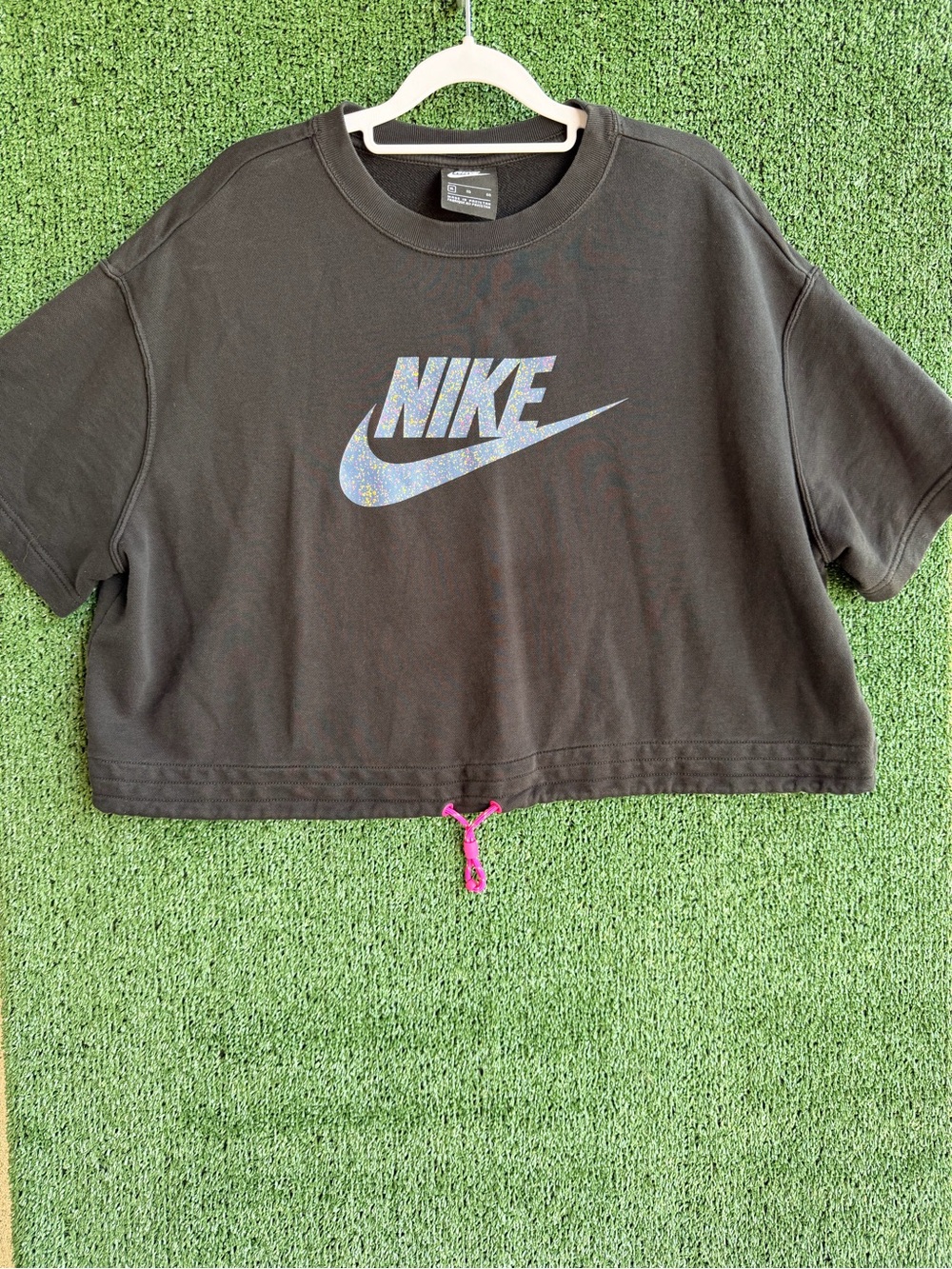 Nike Black Cropped Sweatshirt with Pink Drawcord XL
